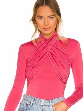 Lovers + Friends Bright Pink Crisscross Long-Sleeve Top